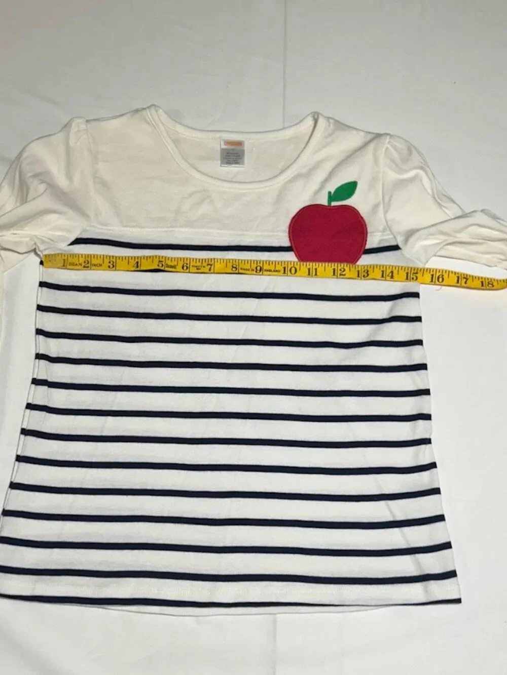 Gymboree Girls 12 White Striped Apple Pocket Long Sleeve Top Head of the Class